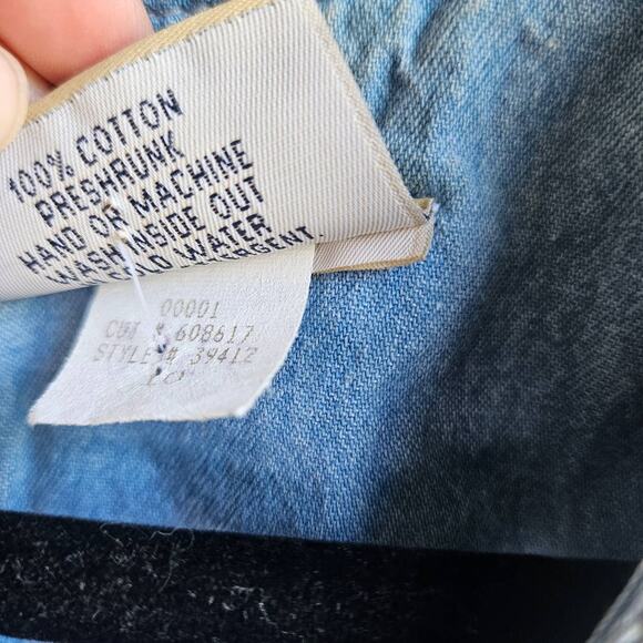 🦃Vintage Monique Fashions Chambray Denim Maxi Dress Floral Embroidered Size 10 - Picture 8 of 9